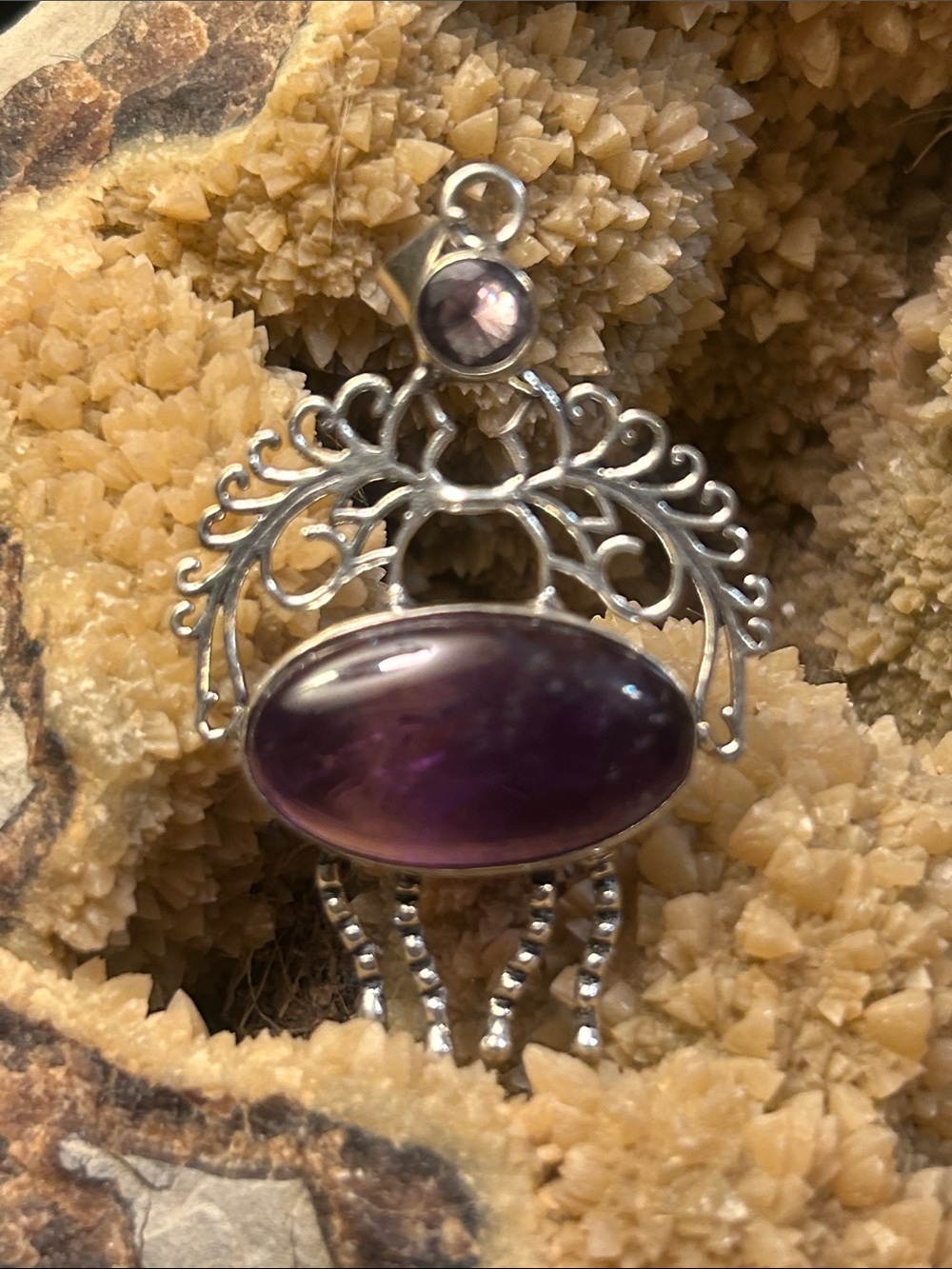 Silver Amethyst 925 Oval Artisan Pendant